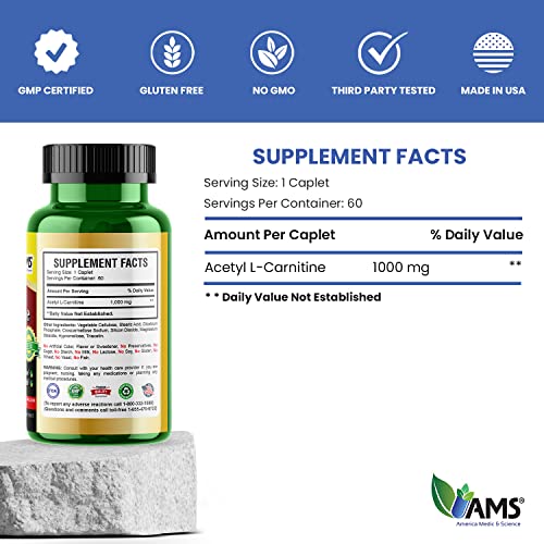 AMS Acetyl L-Carnitine 1000mg - Boost Energy, Focus & Nerve Health US | America Medic & Science AMS Acetyl L-Carnitine 1000mg - Boost Energy, Focus & Nerve Health US | America Medic & Science
