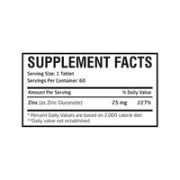 Zinc Gluconate (60 Tablets) | Immune Booster and Powerful Antioxidant