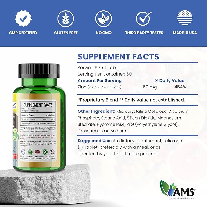 Zinc Gluconate (60 Tablets) | Immune Booster and Powerful Antioxidant